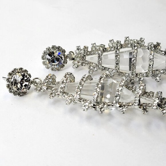 Bridal Clear Fashion Cz Chandelier Drop Earrings Statement Earrings C - Picture 6 of 11